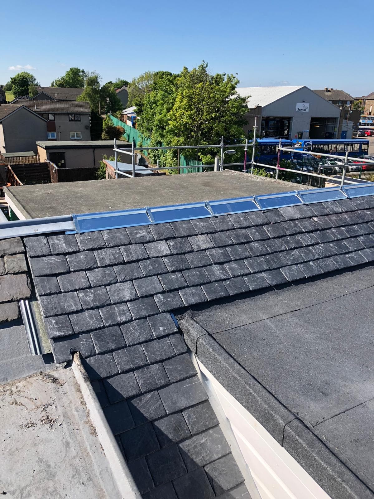 Flat roof being stripped back to bare timbers ready for new covering